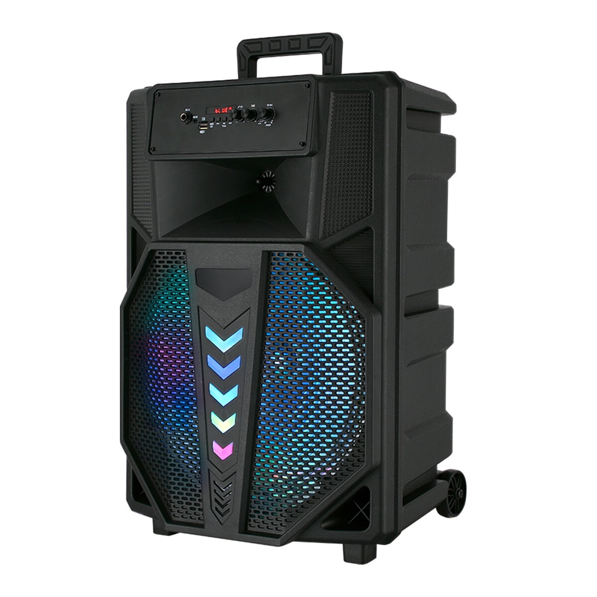 15" Woofer Portable Wireless Party Speaker with Microphone, RC, LED, Black,USB/TF/BT/AUX/FM/TWS