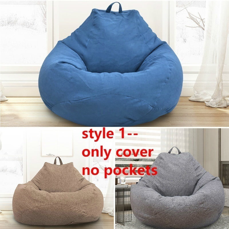 Large Bean Bag Chair Sofa Couch Cover Without Filler Lazy Lounger High Back Bean Bag Chair with Three Side Pockets for Adults and Kids 