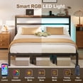 thumbnail image 6 of E-motie King Size Bed Frame with Storage Headboard, Heavy Duty Platform Bed Frame with Charging Station and LED Light, Easy to Assemble, No Box Spring Required, Black, 6 of 9