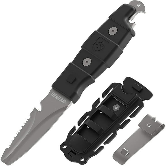 Gear Aid 3" Akua River Serrated Blunt Tip Fixed Blade Knife w/ Sheath - Black