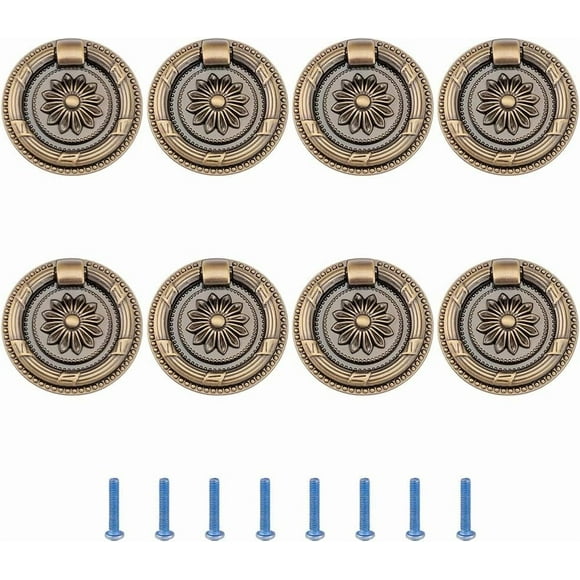 Tiradores de aro de bronce, tiradores de aro de bronce vintage para cajón, tiradores de cajón redondos, perilla de un solo orificio con tornillos