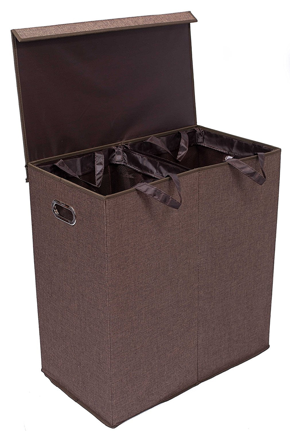 Double hamper w/ lid (brown)
