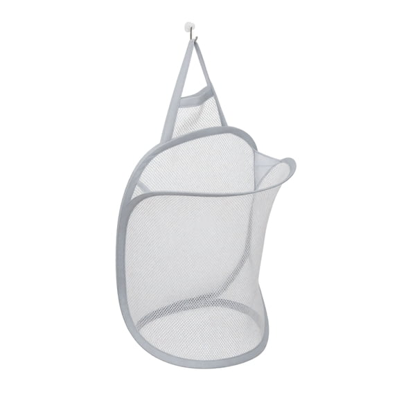 Hanging Mesh Laundry Basket, Large Capacity Bathroom Clothes Hamper with Wall Foldable Storage Gray