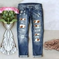 thumbnail image 4 of Womens Jeans High Waisted Trendy Football Print Print Ripped Denim Comfortable Breathable Daily Versatile Practical Travel Attire Pants, 4 of 6