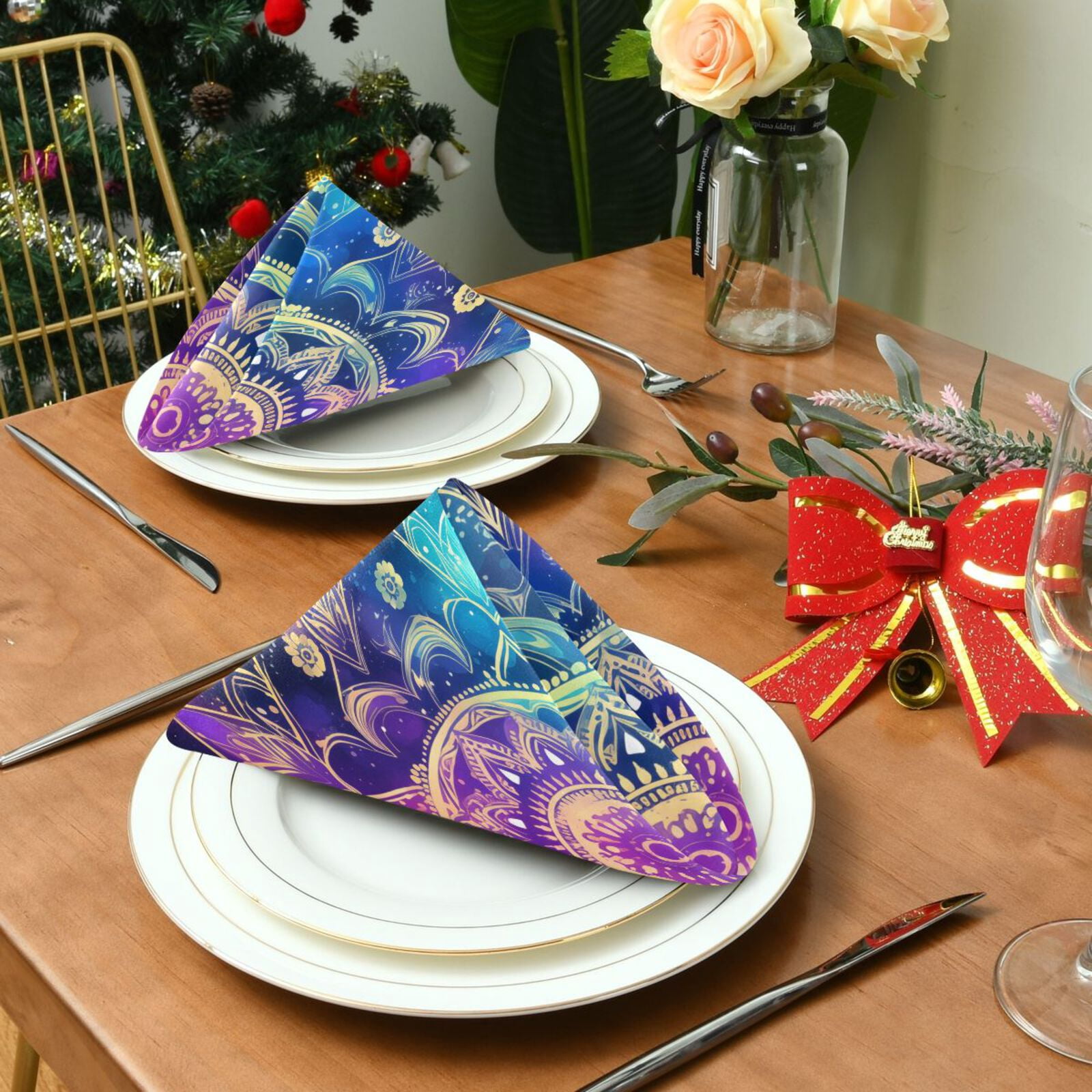 JSTEL Mandala Galaxy Nebula Space Cloth Napkins Set of 6, 20x20 Inch Washable and Reusable Napkin for Decoupage Dinner Party Everyday Use