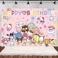 thumbnail image 1 of Lindo juego de cubiertos y banderines desechables con diseño de Hello Kitty, serie Sanrio, para fiestas de cumpleaños, con diseño de Melody, para colgar en la pared o en la pared, 1 of 5