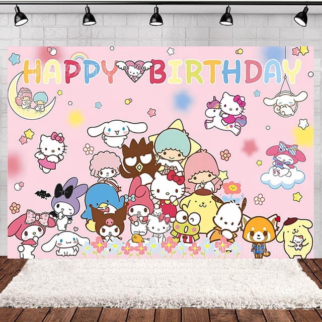 Lindo juego de cubiertos y banderines desechables con diseño de Hello Kitty, serie Sanrio, para fiestas de cumpleaños, con diseño de Melody, para colgar en la pared o en la pared
