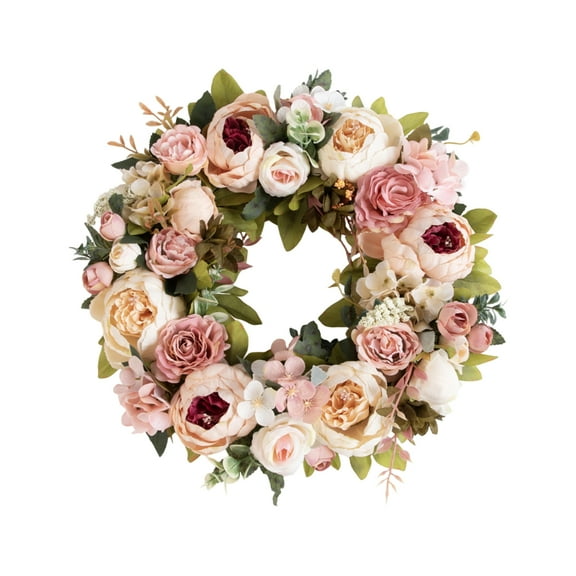 Artificial Peony Flower Wreath, Spring Peony Simulation Flower, Used for Front Door Christmas Weddings, Parties, Decoration(Style A)