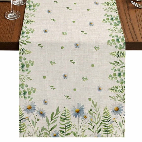 Table Runners 70 Inches Long Dress Scarves, Farmhouse Botancial Farmhouse Coffee/Dining/Kitchen Table Decor, Holiday Table Runner, Pastoral Daisy Leaves Rustic Burlap 13x70 Inch