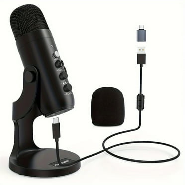 Haomuren USB Condenser Microphone for PC/Mac, Plug & Play Gaming Mic with Headphone Output, Mute, Volume & Gain Control, for Podcast/Vocal/Streaming