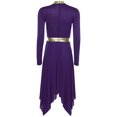 thumbnail image 4 of Hansber Robe de Louange Métallique pour Femmes Manches Longues Ourlet Irrégulier Tunique Costume de Performance Violet P, 4 of 4