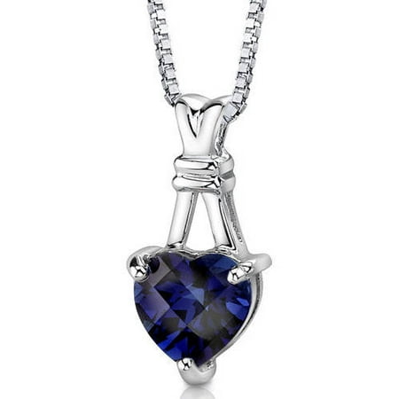 Oravo 3.00 Carat T.G.W. Heart-Shape Created Blue Sapphire Rhodium over Sterling Silver Pendant, 18