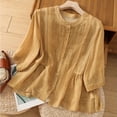 thumbnail image 2 of MIXUE Womens Summer Tops Solid Color Round Neck Botton Long Sleeve Retro Loose Tshirts Streetwear,Yellow,M, 2 of 8