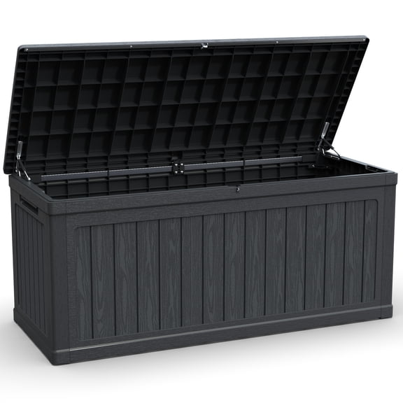 Alvantor Outdoor Storage Box Waterproof Resin Lockable Patio Deck Box Black, 260 Gallon