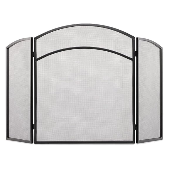 Black 3-Fold Wrought Iron Arch Top Fireplace Screen (S-1060)