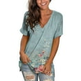 thumbnail image 2 of WXLWZYWL Women's Loose Tops Crewneck Print Tees Short Sleeve T Shirt Blouse Loose Tops Green, 2 of 5
