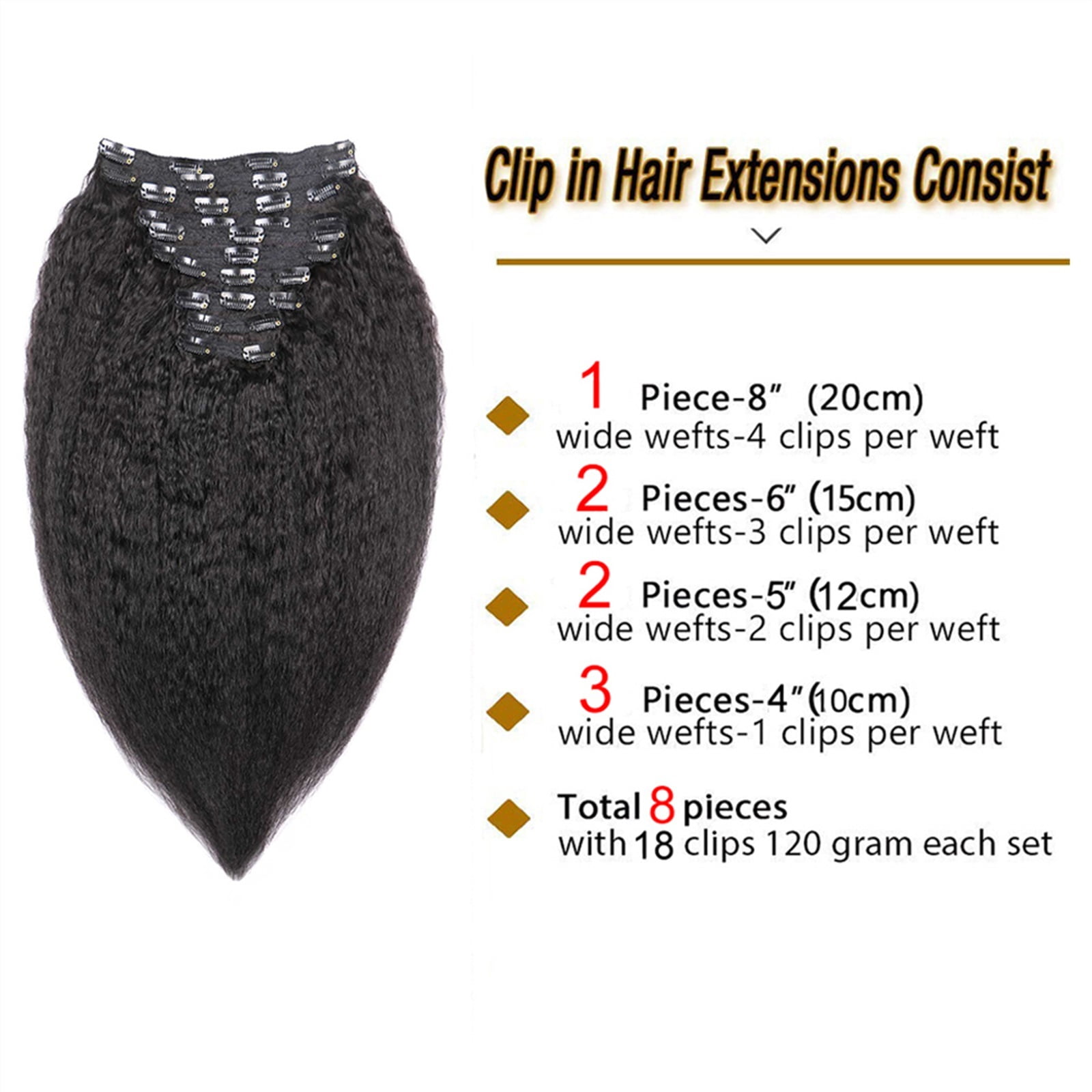 10 Pcs Kinky Curly Clip in Hair Extensions Human Hair for Black Women Brazilian Real Remy Hair Kinky Curly Human Hair Clip ins Natural Black Color 120g/set