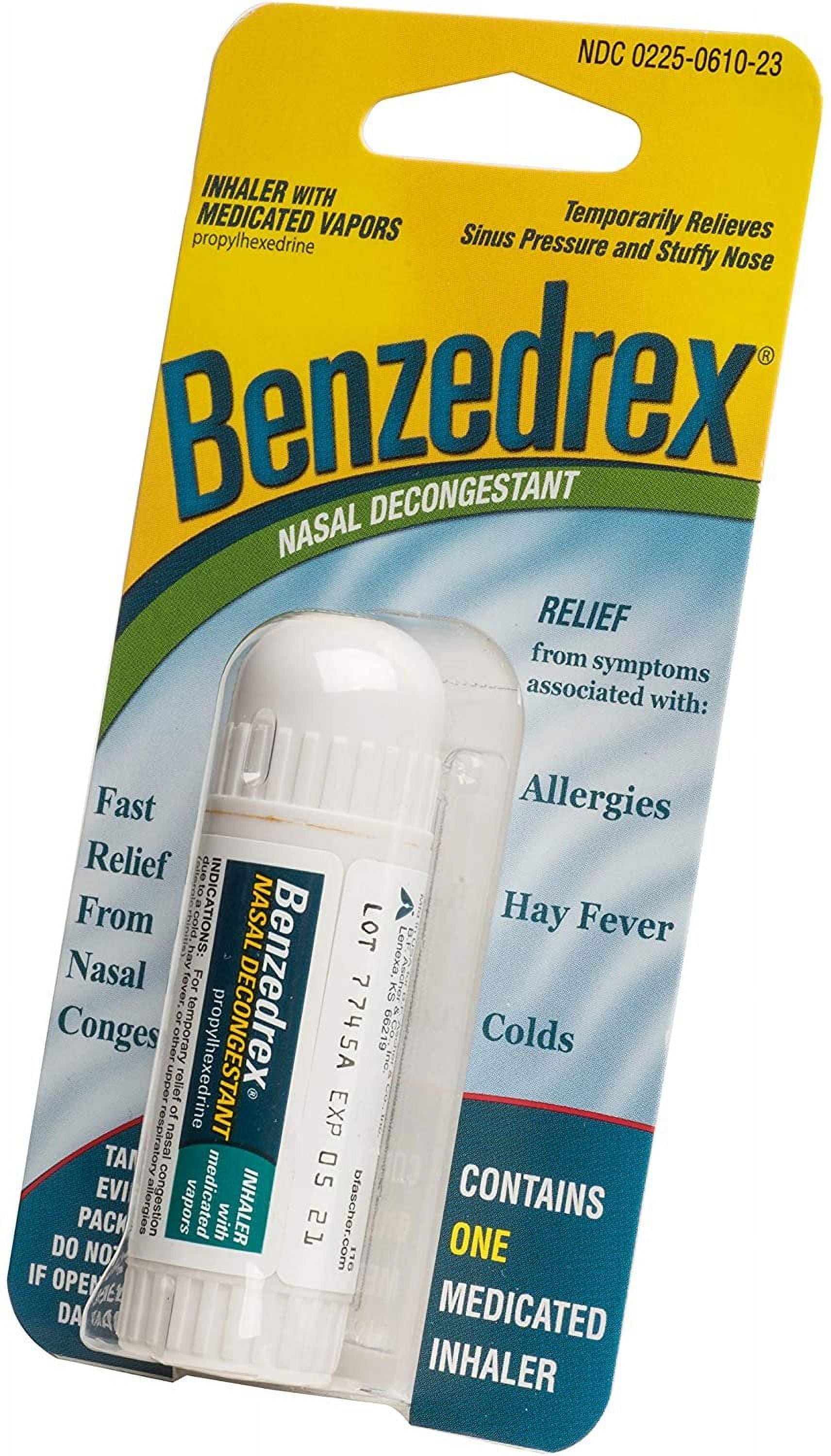 Benzedrex Nasal Decongestant Inhaler, Medicated Nasal Vapor Inhaler, 1 Count (pack of 4)