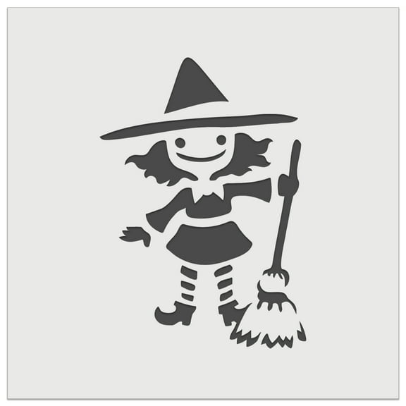 Cute Young Halloween Witch with Broom and Hat DIY Cookie Wall Craft Stencil - 5.5 Inch