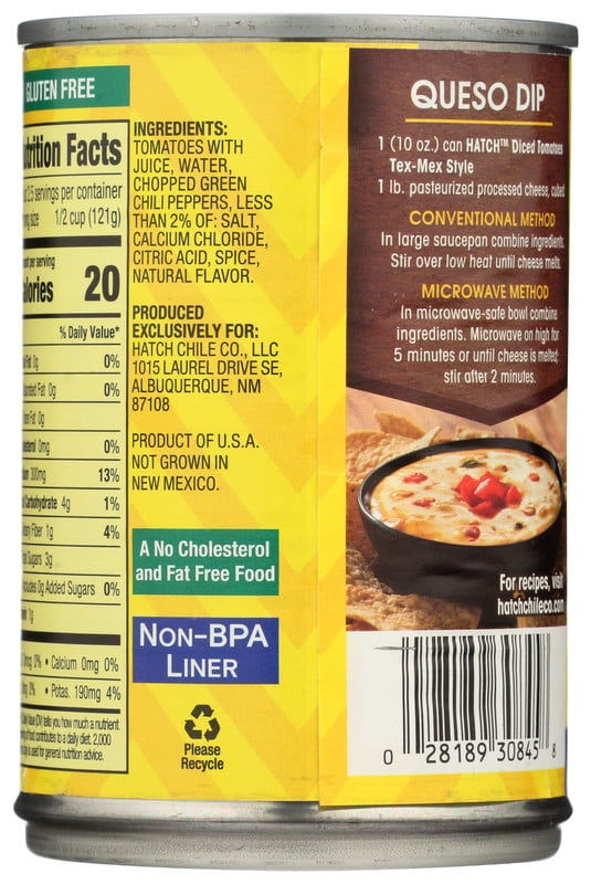 HATCH Diced Tomatoes & Green Chilies Tex-Mex Style, 10oz, Kosher, Gluten Free, Non-GMO Certified