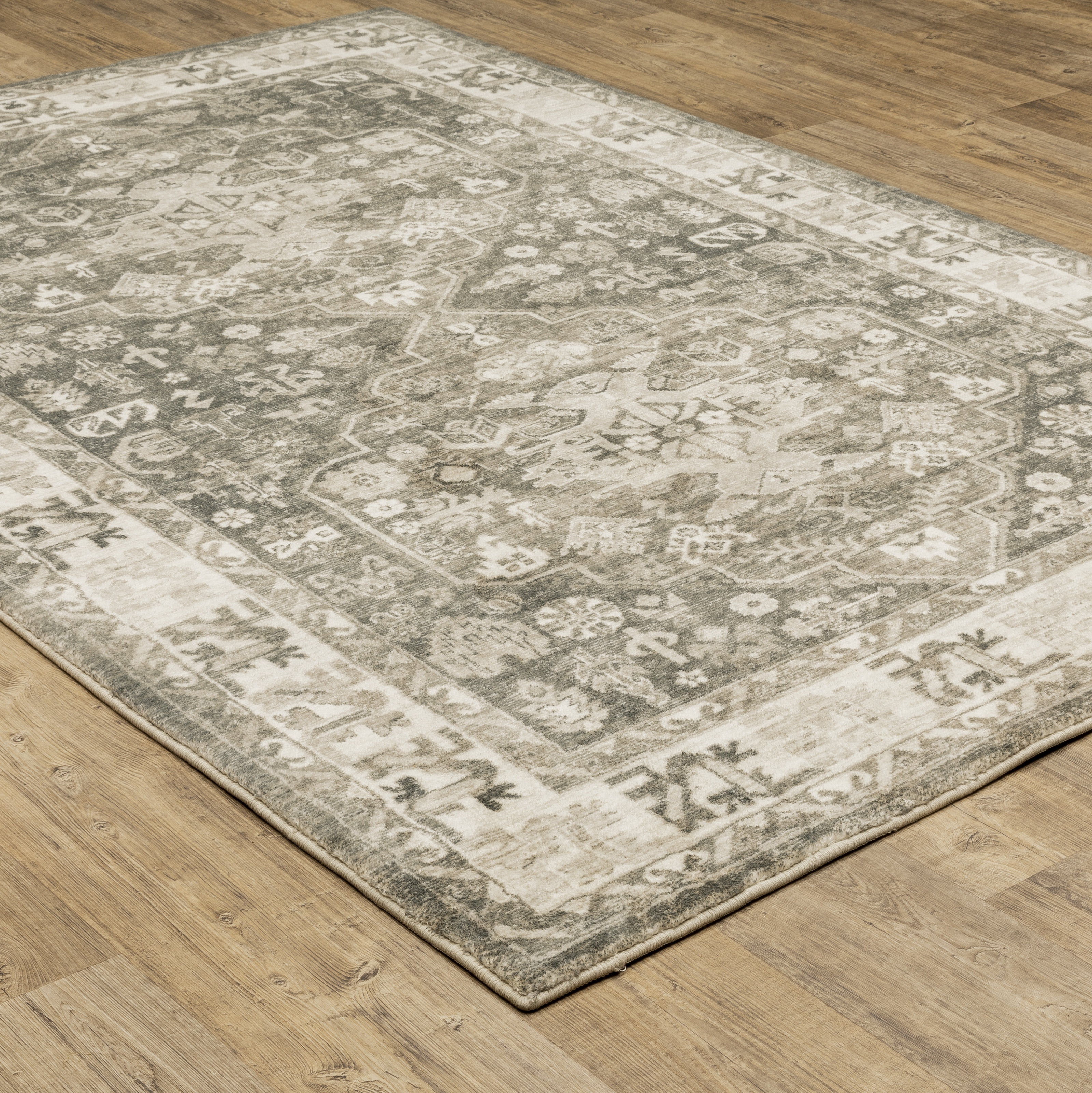 Avalon Home Silvana Distressed Border Area Rug, 5'3" X 7'3", Charcoal/ Ivory