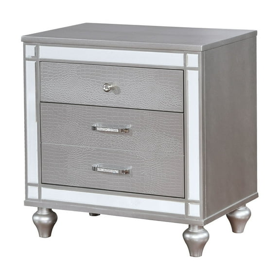 Furniture of America Derc Glam Solid Wood 3-Drawer Nightstand by  Silver