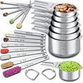 thumbnail image 1 of Juego de 20 tazas y cucharas medidoras, 7 tazas medidoras anidadas de acero inoxidable y 7 cucharas, 1 nivelador y 5 minicucharas medidoras para cocinar y hornear., 1 of 5