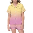thumbnail image 3 of Little Girls Pajamas Set Silk Satin Gradient Short Sleeve Button-Down Loungewear with Shorts Toddler Summer Pajamas Silk PJS for Girls 4T, 3 of 7