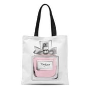 ASHLEIGH Canvas Tote Bag Haute Couture Watercolor Perfume Pink Bottle in Woman Glamour Reusable Shoulder Grocery Shopping Bags Handbag