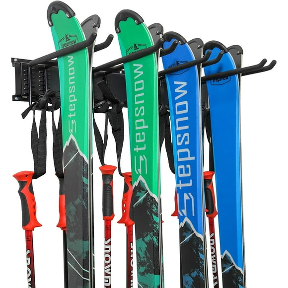 RaxGo Ski Wall Rack, Heavy-Duty Steel Made, Adjustable Ribber, 300lb Maximum Weight