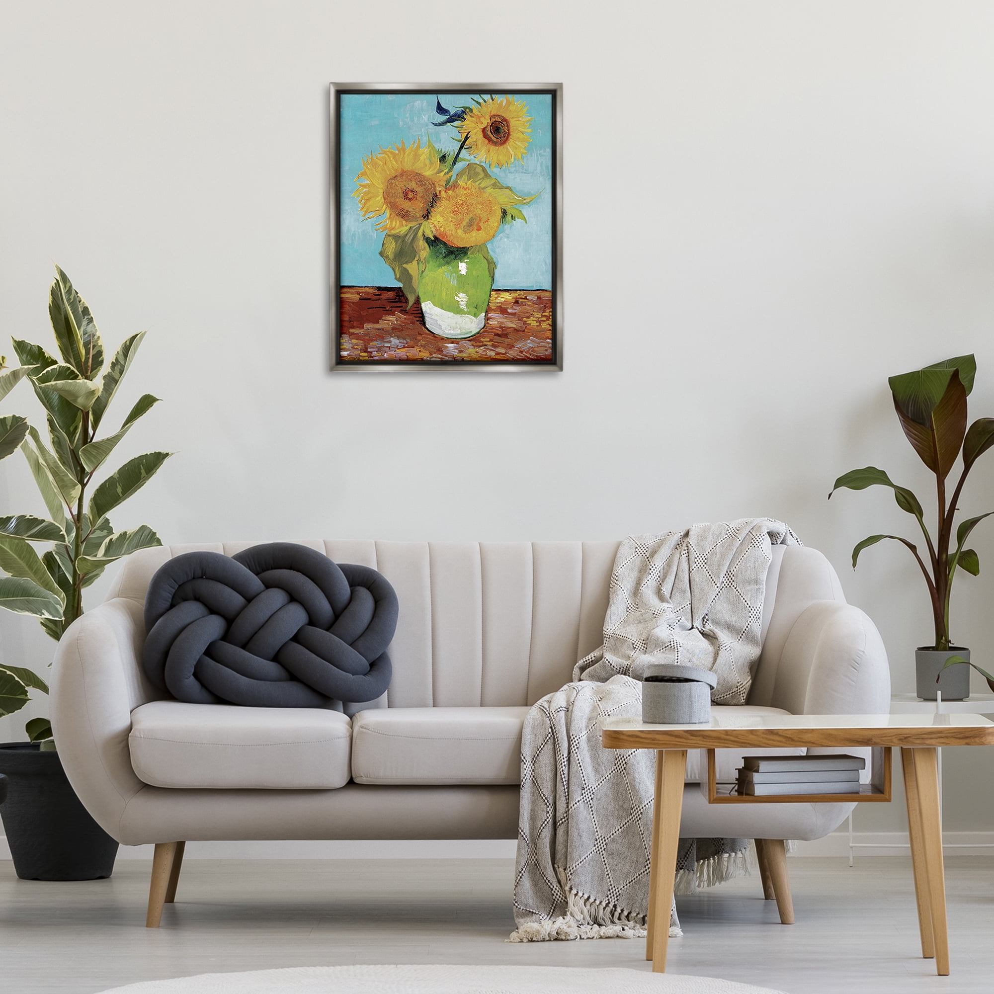Stupell Industries Van Gogh Sunflowers Botanical & Floral Painting Gray Floater Framed Art Print Wall Art, 25 x 31