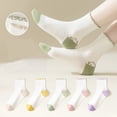 thumbnail image 2 of 4 Pairs Mid-Crew Ruffle Trim Socks with Contrast Toe Heel and Cat Embroidery Design, 4 PK-Yellow, 2 of 6