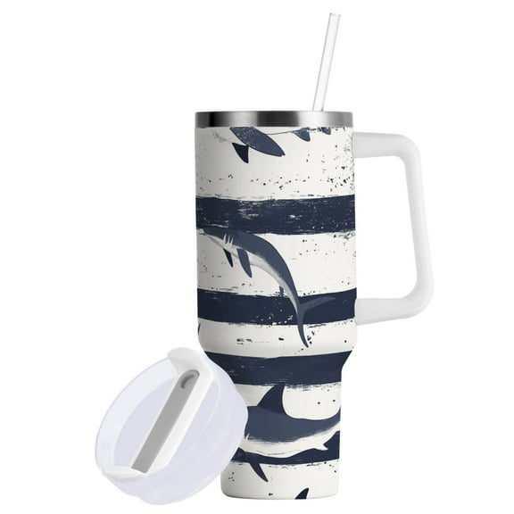 Yayeee 40oz Double-Wall Insulated Stainless Steel Tumbler with Handle Bottle, Light Sharks