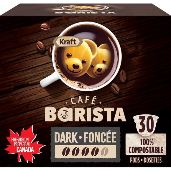 Kraft Café Barista Café Torréfié Foncé Dosettes 100 % Compostables, 30 Dosettes