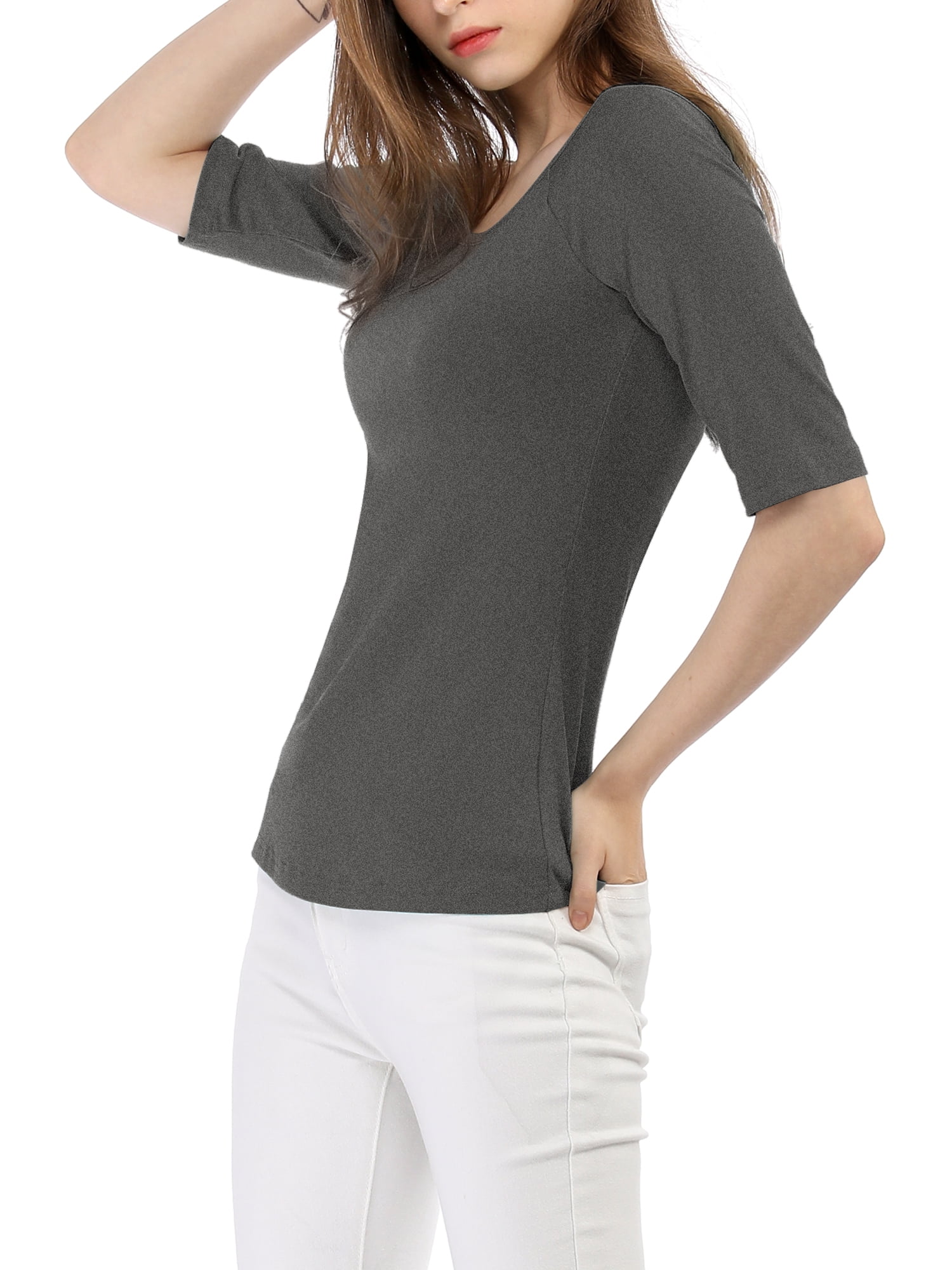 DARING DIVA Women's Slim Fit Pullover Boat Neck Stretchable T-Shirt M Dark Gray