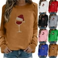 thumbnail image 4 of yardsong Sparkly Rhinestones Long Sleeve Christmas T-Shirt for Women Red Wine Glasses Graphic Crewneck Pullover Top Gray,XXL, 4 of 4