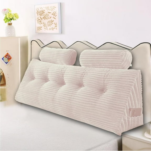 Headboard Pillow for Perfect Reading and Relaxation - Beige Wedge Backrest Pillow for Bed,Daybed,and Lounging - Supportive and Stylish Long Pillow for Sitting and Sleeping King (76x8x20 Inches)