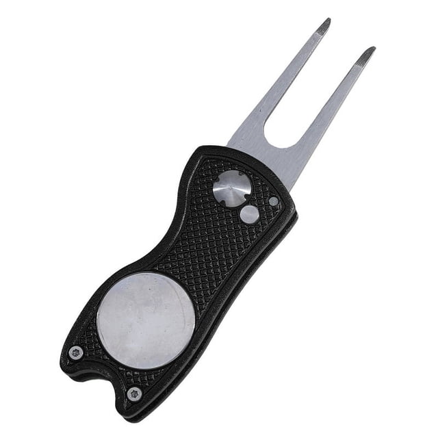 1PC Foldable Metal Golf Turf Repair Tool With Magnetic Ball Marker And Pop-Up Button For Golf Green Fork Golf Tool black