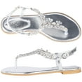 thumbnail image 2 of SheSole Women's Sparkly Rhinestone T-Strap Silver Flat Sandals Dressy Thong Beach Wedding Shoes US 8, 2 of 7