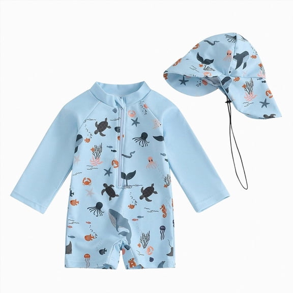 Splozh Baby Boys Swimwear 3 6 12 18 24 Months 2T 3T Infant Boys Swimsuit Long Sleeve Zipper Swimsuit Infant Bathing Swimwear Beachwear,Blue,0-3 Months