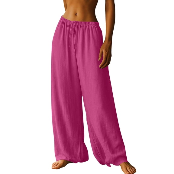 cocolona Summer Casual Wide Leg Pants for Women Elastic Waist Straight Drawstring Loose Lounge Trousers with Pocket