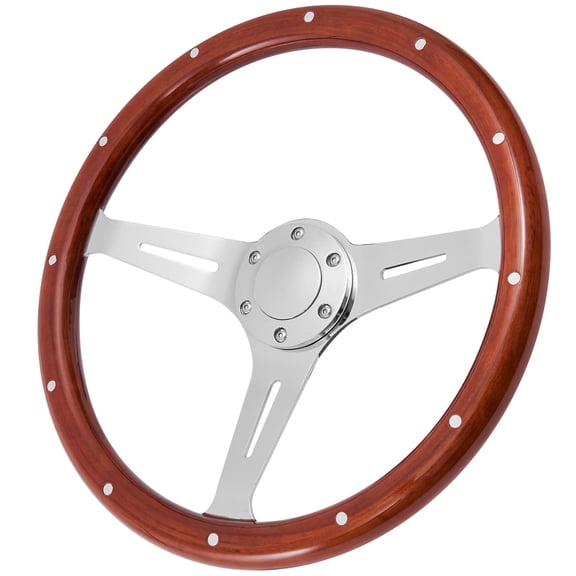 ⭐15" Inch Classic Wood Steering Wheel Riveted 3 Spoke w/ Horn For Chevy Ford GMC