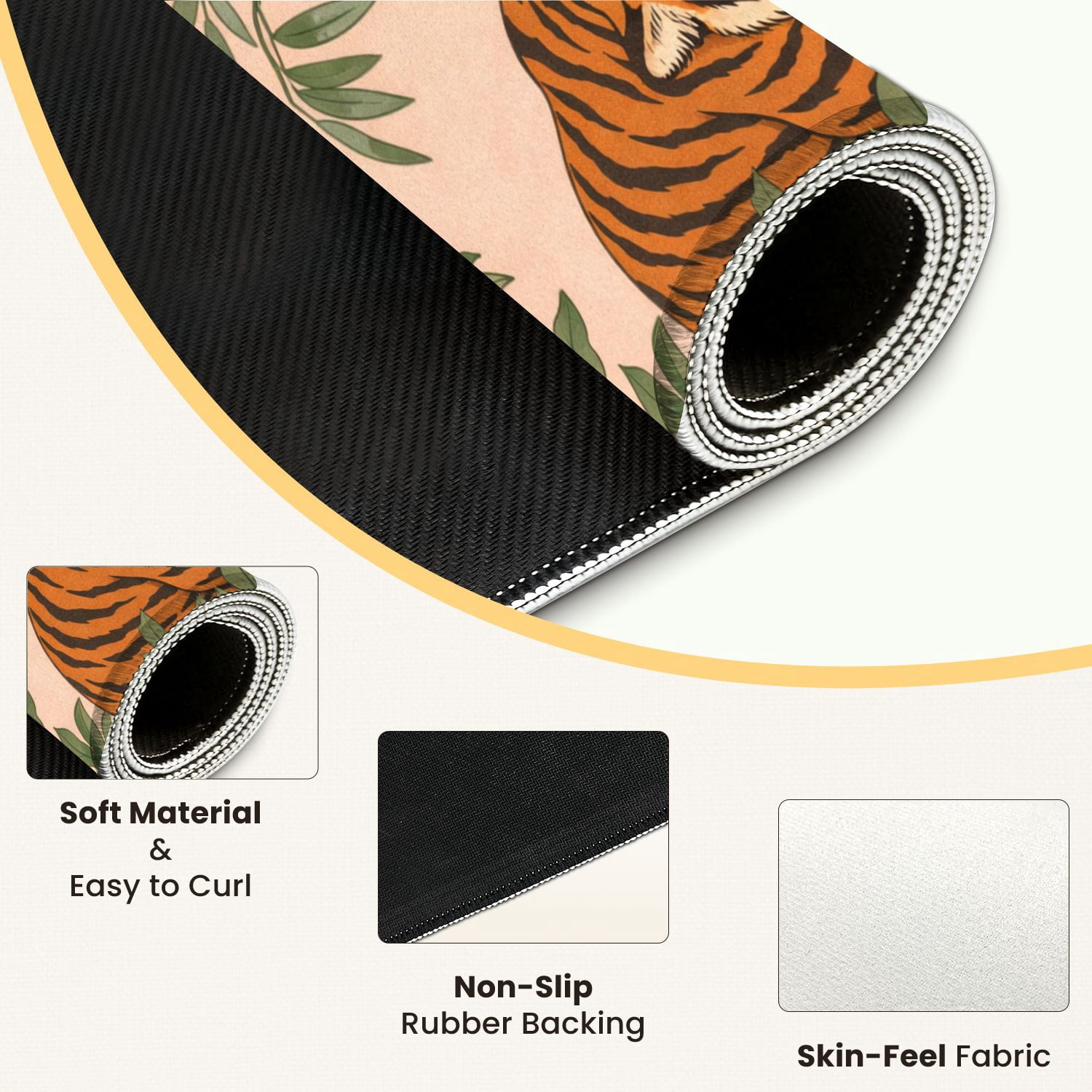 Mahjong Mat 31.5" x 31.5" Dynamic Tigers Vibrant Peonies Floral Bamboo Non-Slip Noise Reduction Mahjong Tiles Table Cover for Dominoes Poker Card Board and Tile Games