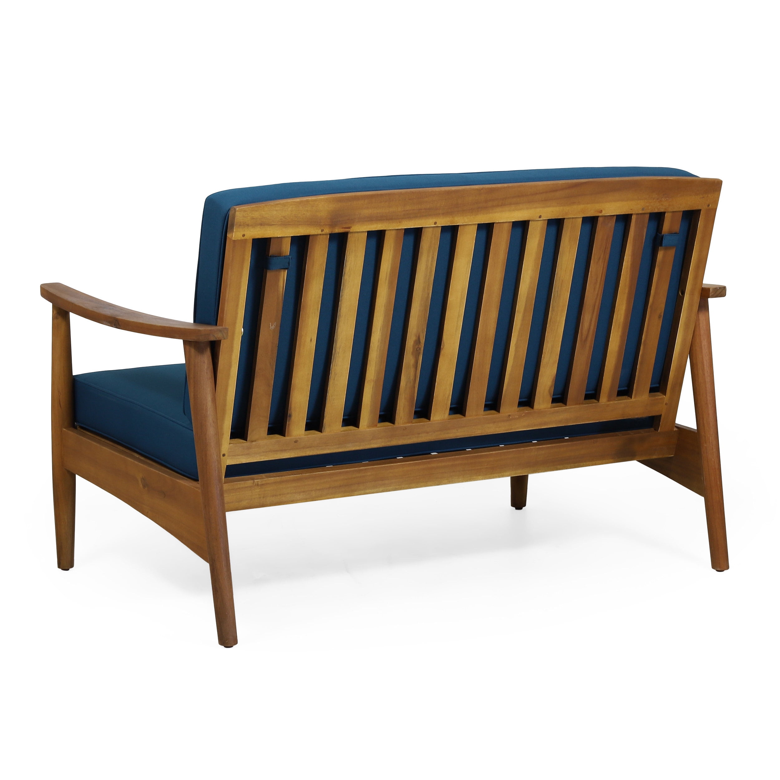 Euroco Contemporary 4-Piece Outdoor Chat Set with Acacia Wood Frame, Slatted Design, Water-Resistant Cushions, and Coffee Table