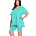 thumbnail image 2 of Zenana Plus Size Brushed DTY Microfier V-Neck Short Sleeve Hi-Low Hem & Biker Short Loungewear Set, 2 of 4
