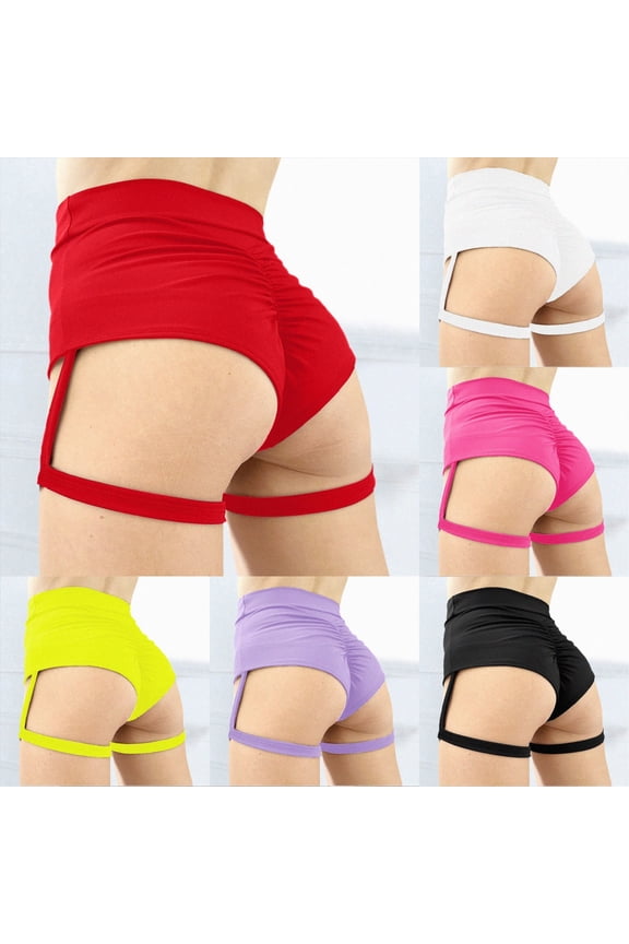 Women's High Waist Yoga Shorts with Garters Booty Dance Cheeky Hot Pants Gym Workout Active Butt Lifting Sports Leggings (Black, XXL)