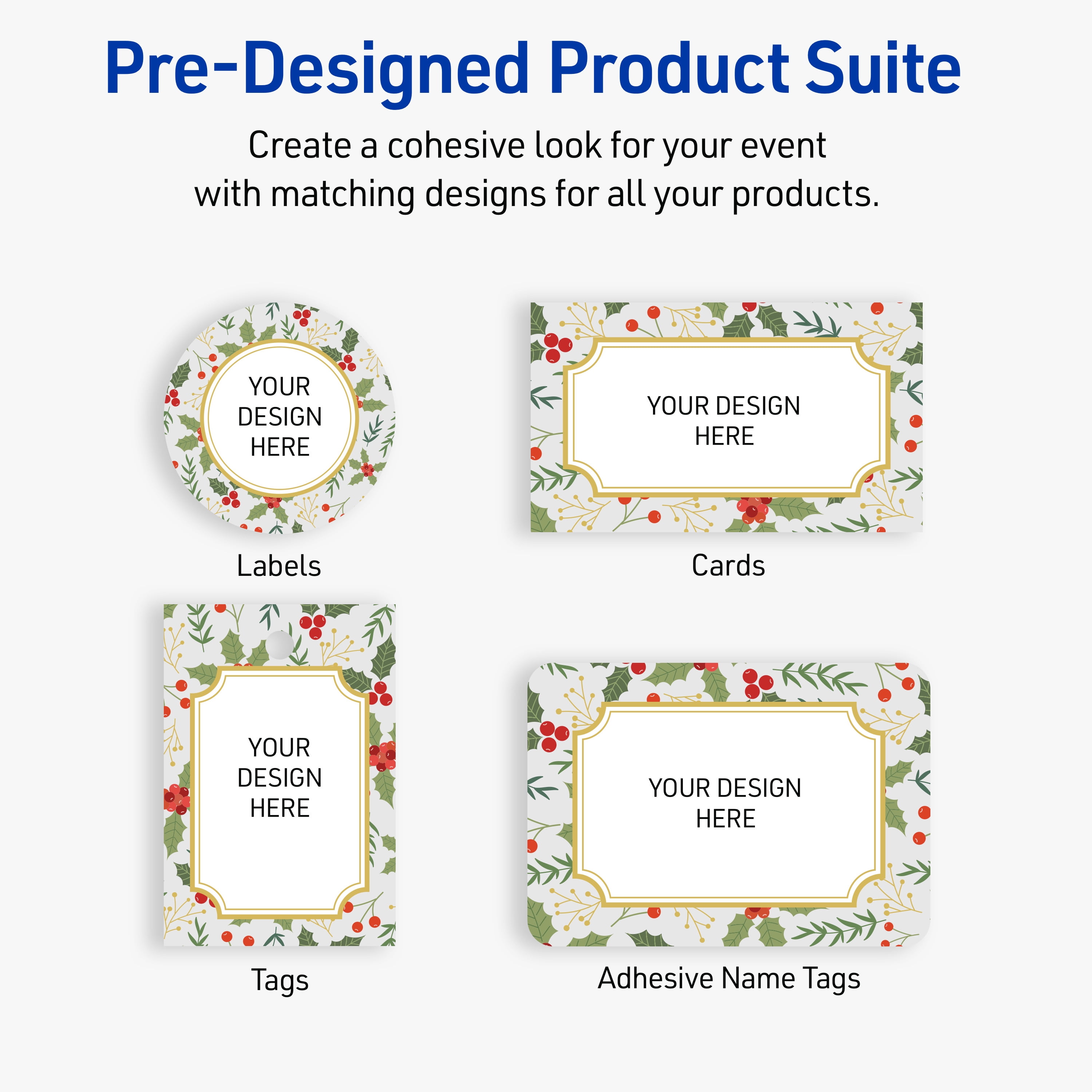 Avery Adhesive Name Tags, Matte White, Blue/Gold Frame