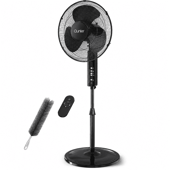 16" Oscillating Standing Fan with Remote, 3-Speed, Height Adjustment Pedestal Fan, 10H Timer Quiet Fan for Home Bedroom Office