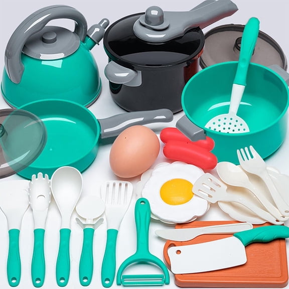 Kids Play Kitchen Accessories - Complete Cooking Toy Set with Pots, Pans & Utensils for Toddlers 1-3, Learning Educational Pretend Play Gift for Girls, 24PC