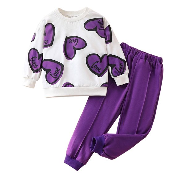 Mnyotv Girls 2 Piece Fall Winter Outfits Printed Long Sleeve T Shirt and Elastic Waisted Pants Size 5-6 Years